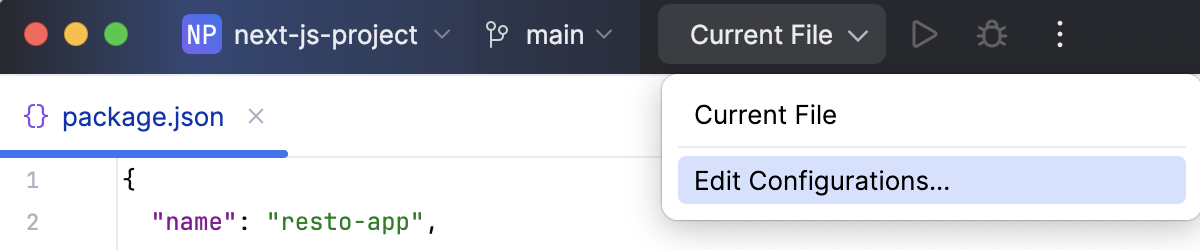 Open the Edit Configurations dialog Open the Edit Configurations dialog