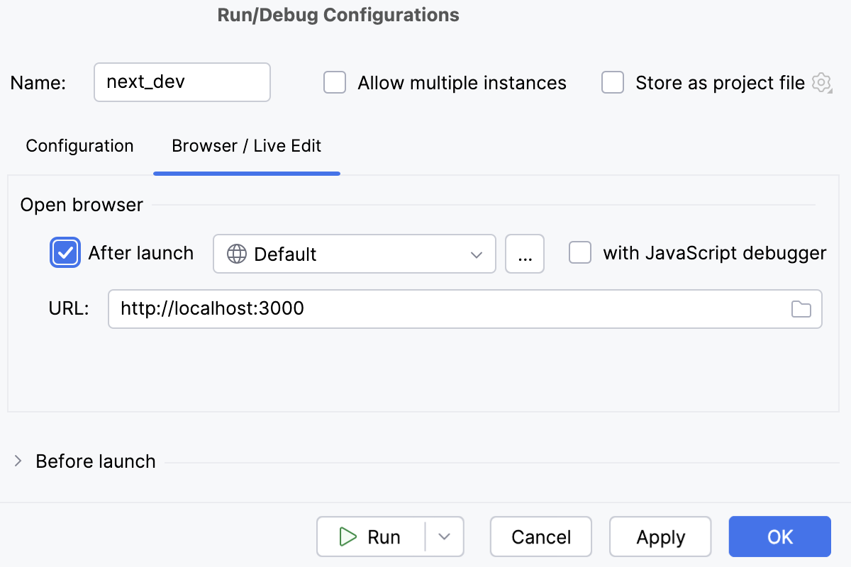 Browser / Live Edit tab: select browser Browser / Live Edit tab: select browser
