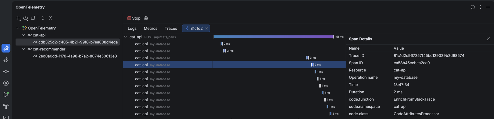 JetBrains Rider: OpenTelemetry trace spans JetBrains Rider: OpenTelemetry trace spans
