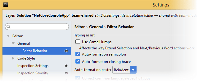 JetBrains Rider: Editing a single settings layer JetBrains Rider: Editing a single settings layer