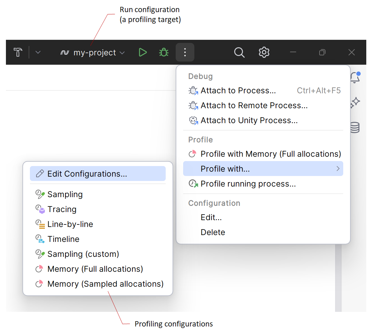 Profiling configurations in Rider Profiling configurations in Rider