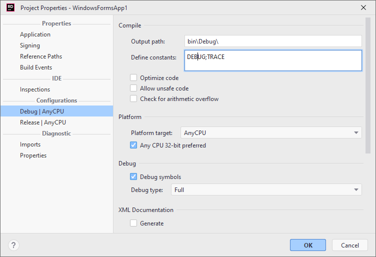 JetBrains Rider: Project Properties dialog JetBrains Rider: Project Properties dialog