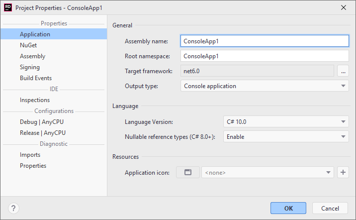 JetBrains Rider: Project Properties dialog JetBrains Rider: Project Properties dialog