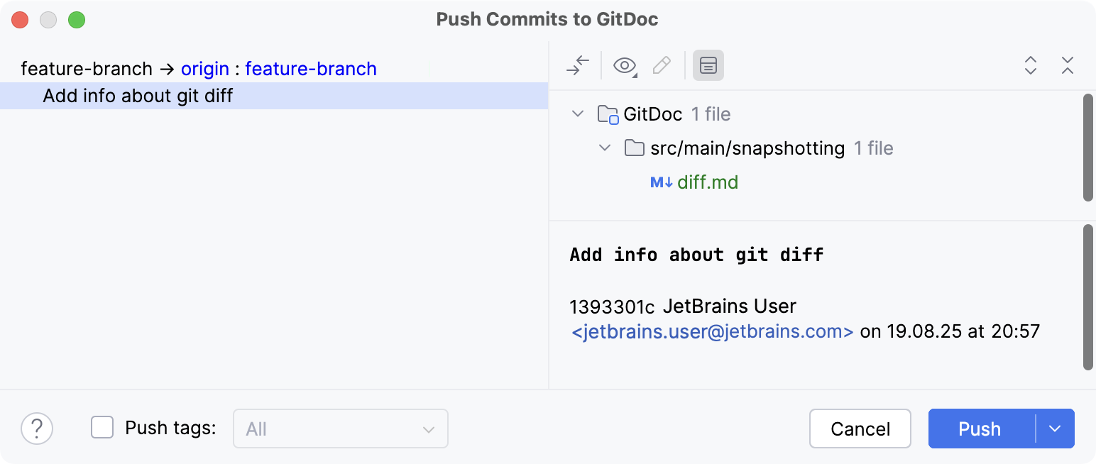 Push Commits dialog