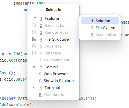 JetBrains&nbsp;Rider: Select Target popup