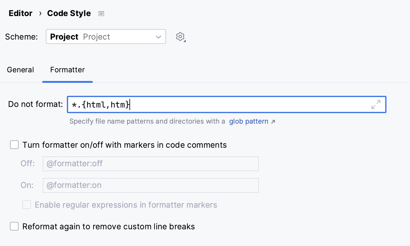 Specifying a glob pattern for excluding files from reformatting Specifying a glob pattern for excluding files from reformatting