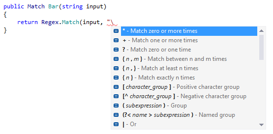 Code completion in regular expressions Code completion in regular expressions