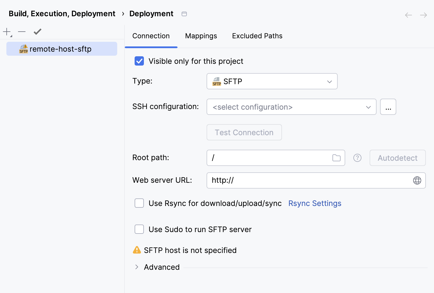 Create remote host SFTP connection Create remote host SFTP connection