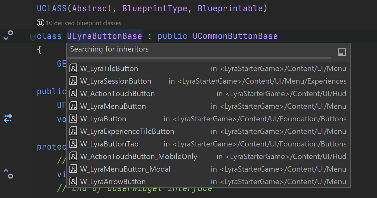 JetBrains&nbsp;Rider: Derived blueprint classes