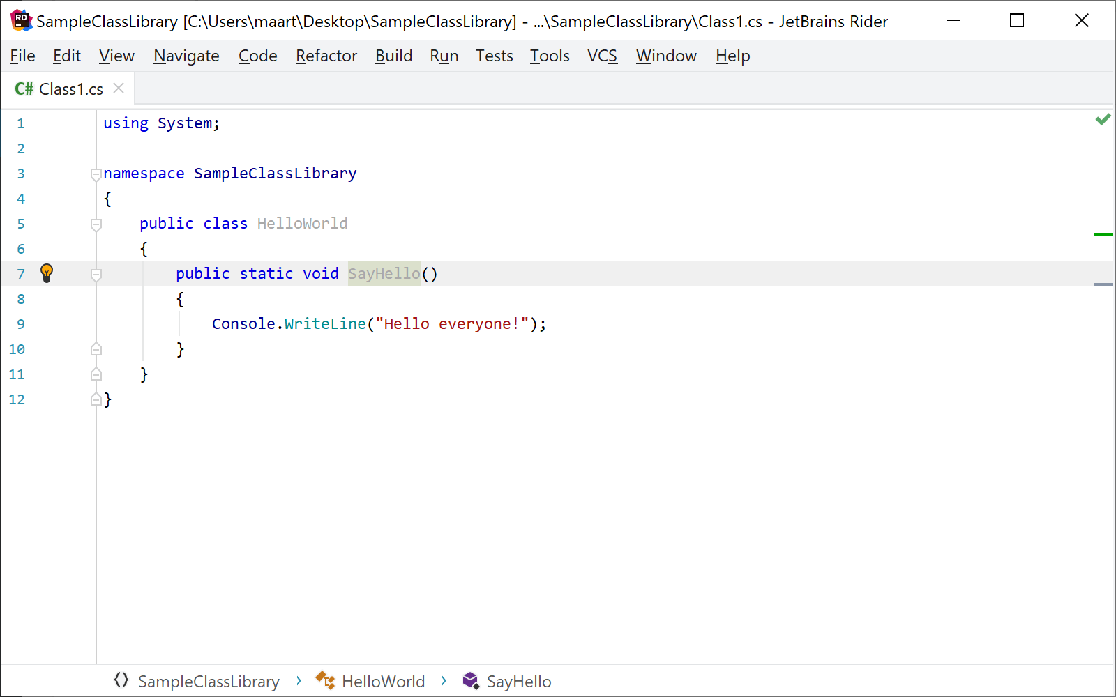 JetBrains&nbsp;Rider: Running a static method from the editor