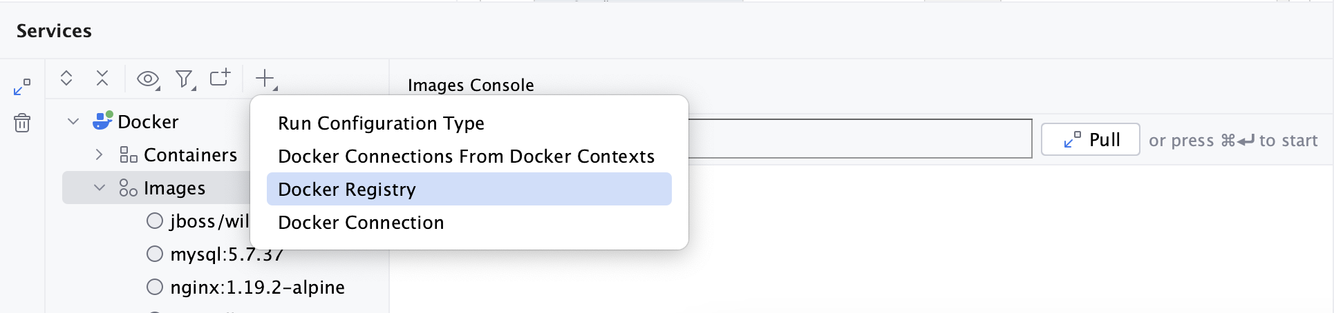 Services tool window - Add Docker Registry Services tool window - Add Docker Registry