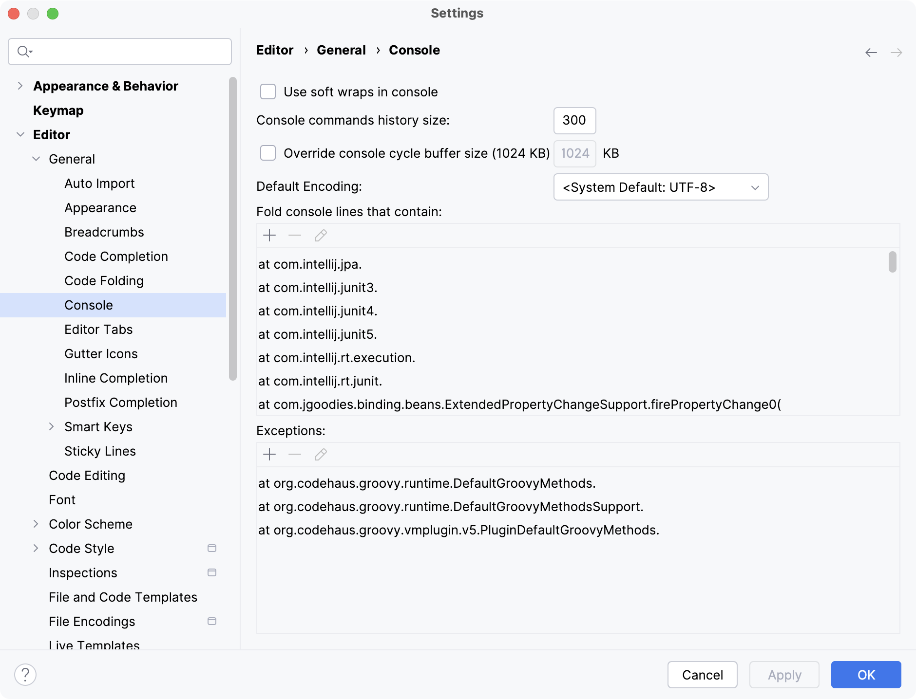 The Editor | General | Console settings The Editor | General | Console settings