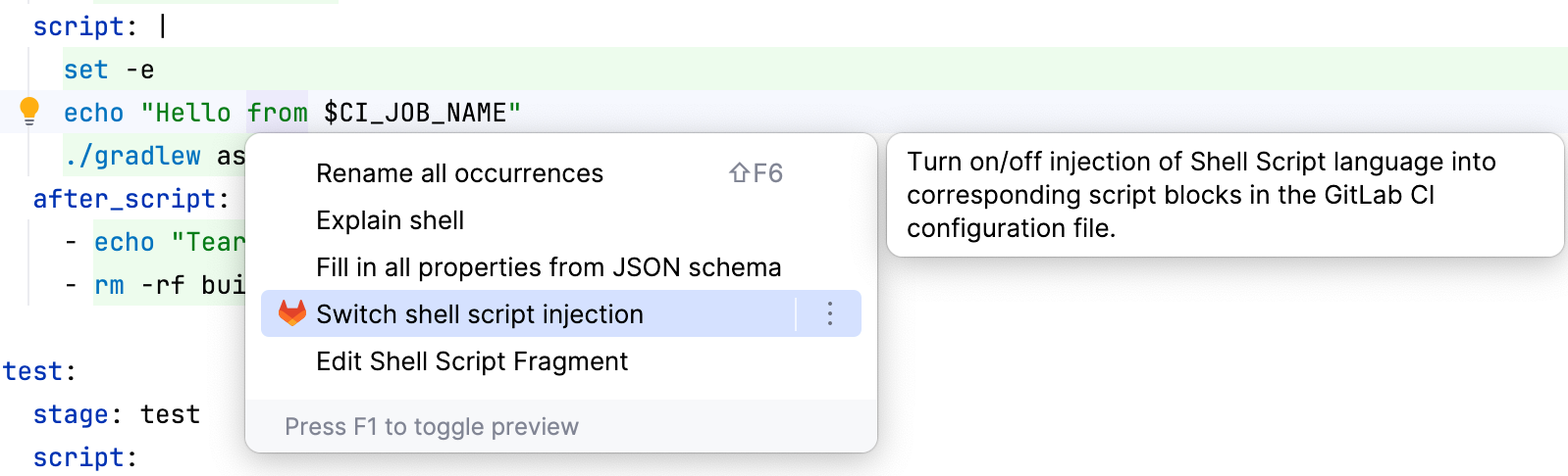 Shell script injection in a GitLab CI configuration file Shell script injection in a GitLab CI configuration file