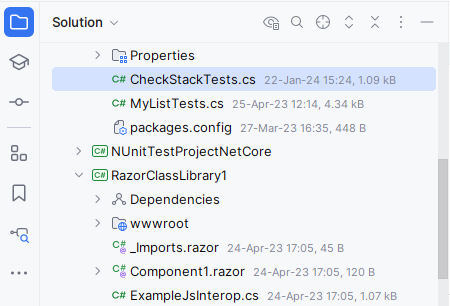 JetBrains Rider Solution Explorer: Details in Tree Views JetBrains Rider Solution Explorer: Details in Tree Views