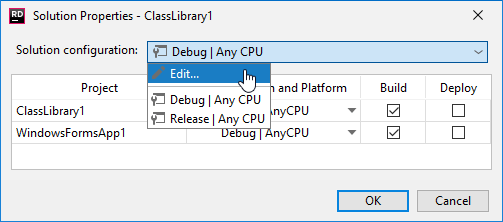 JetBrains Rider: Solution Properties dialog JetBrains Rider: Solution Properties dialog