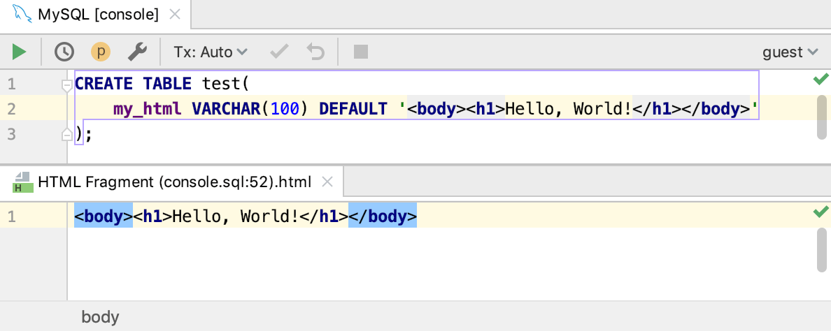 Open a code fragment in the dedicated editor section Open a code fragment in the dedicated editor section
