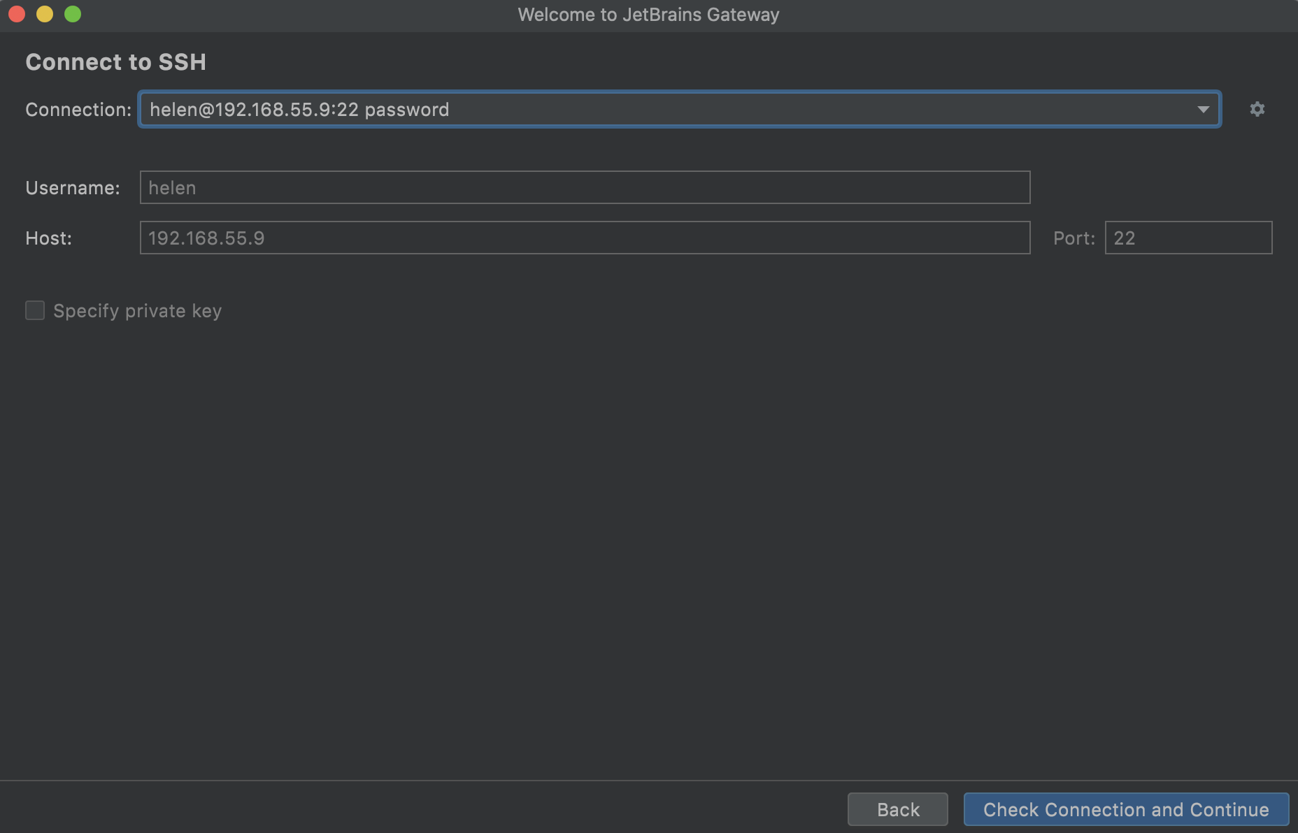 SSH settings SSH settings