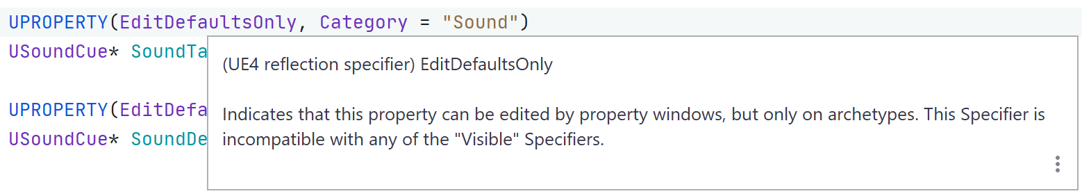 JetBrains Rider: Quick documentation for Unreal Engine reflection specifiers JetBrains Rider: Quick documentation for Unreal Engine reflection specifiers