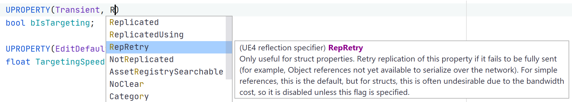 JetBrains Rider: Code completion for Unreal Engine reflection specifiers JetBrains Rider: Code completion for Unreal Engine reflection specifiers