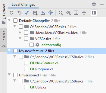 JetBrains&nbsp;Rider: VCS changelists
