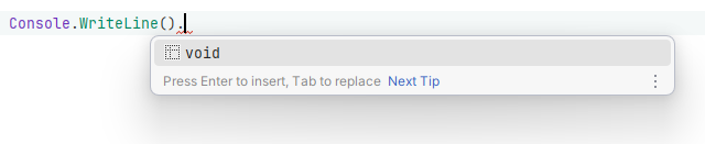 JetBrains&nbsp;Rider: void expression hint in code completion
