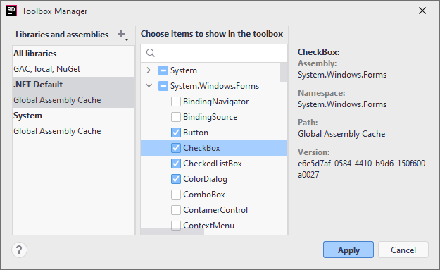 JetBrains Rider: Manage controls available in the Windows Forms designer JetBrains Rider: Manage controls available in the Windows Forms designer