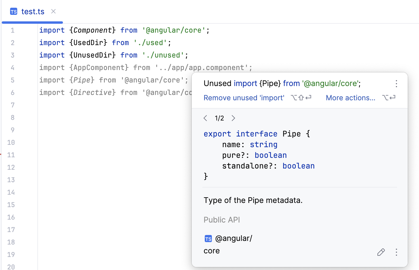 Angular inspection - unused import