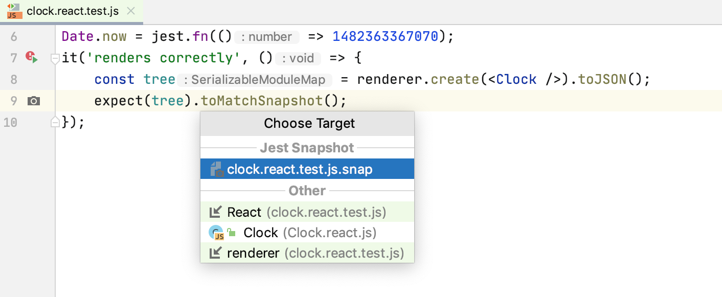 Jest snapshot testing: jump from a test file to the corresponding snapshot Jest snapshot testing: jump from a test file to the corresponding snapshot
