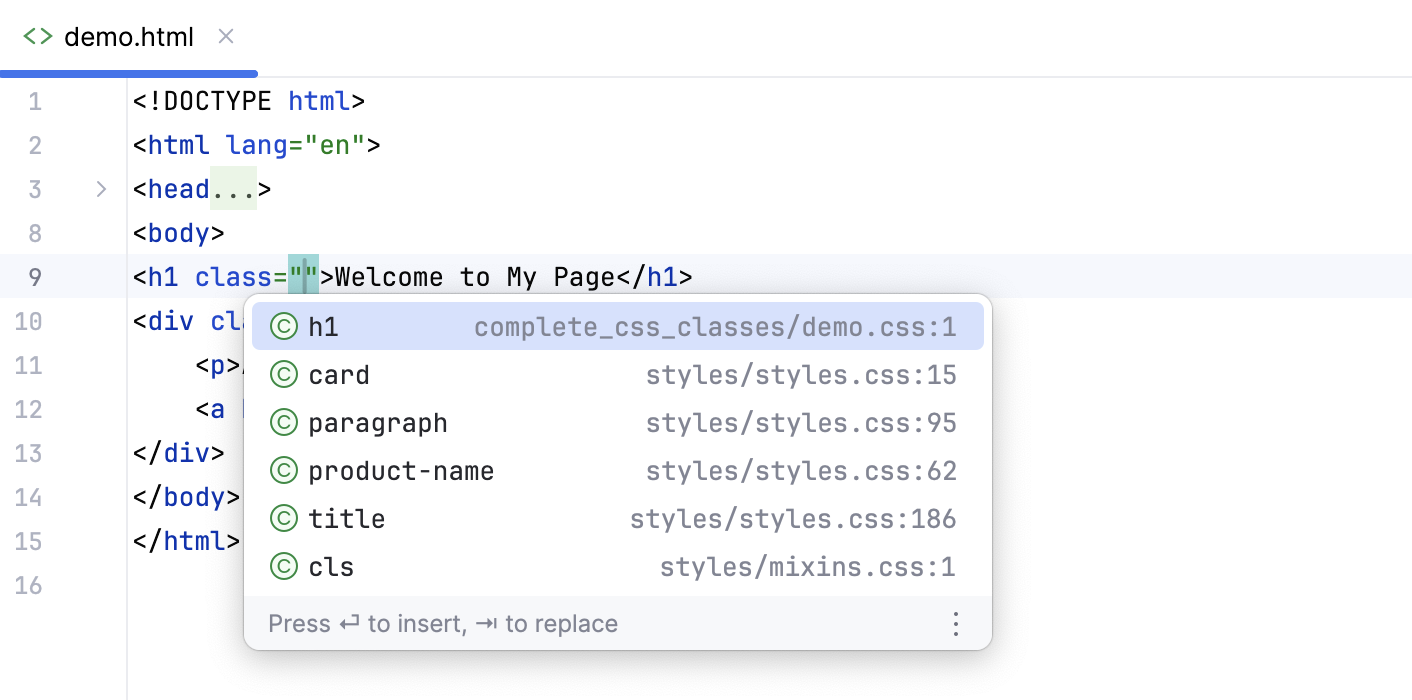 Project-wide completion for Style Sheet symbols in HTML
