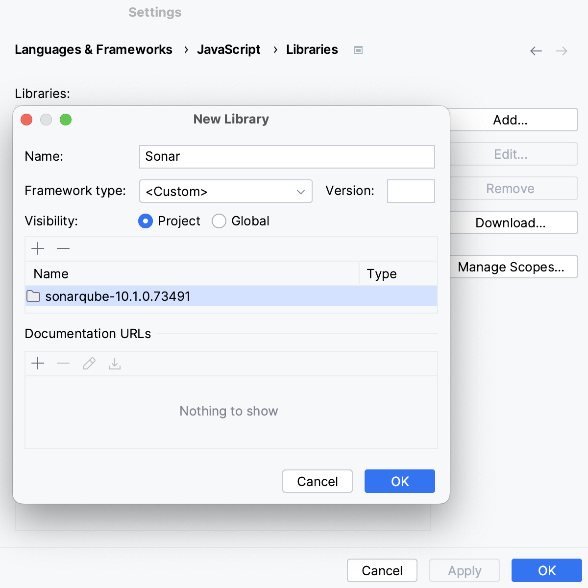 Configure custom library: library added Configure custom library: library added
