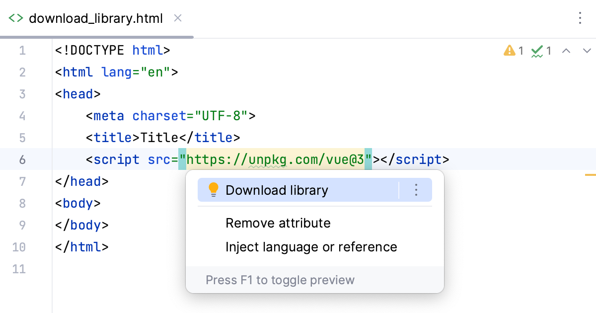Intention action: download CDN library Intention action: download CDN library