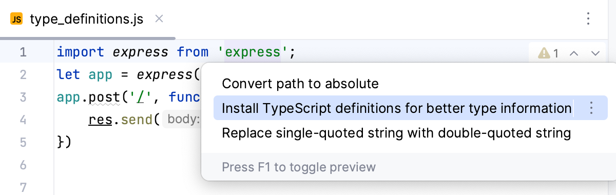 Download TypeScript definitions intention action Download TypeScript definitions intention action