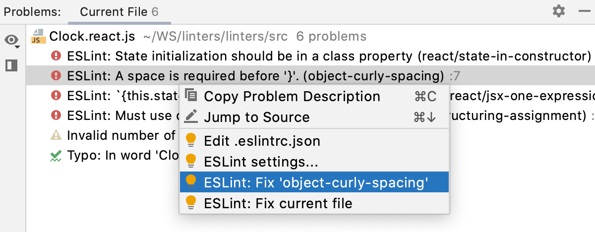 Problems tool window: fix a problem Problems tool window: fix a problem