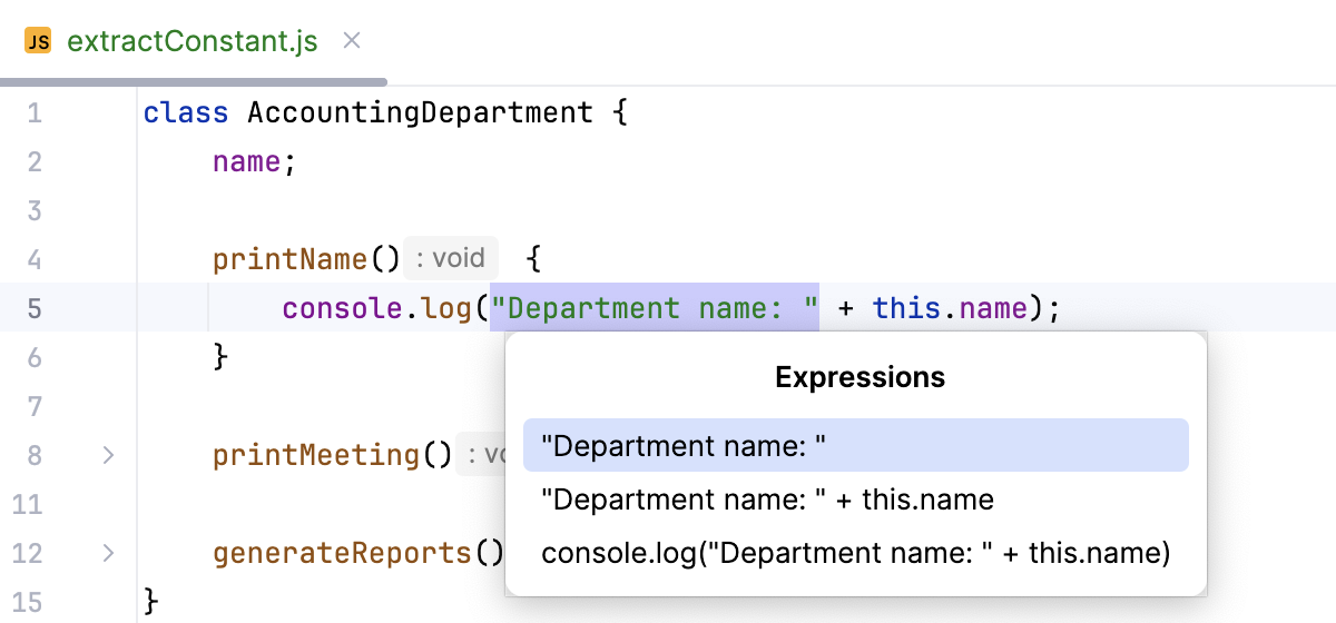 Introduce Constant: select the expression Introduce Constant: select the expression