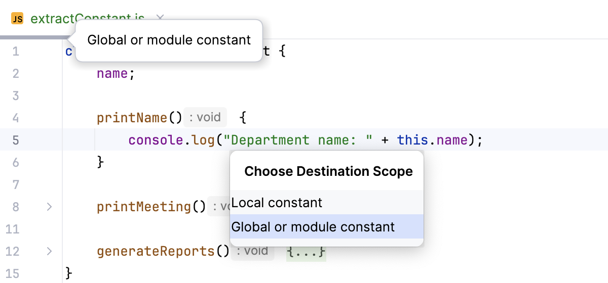 Introduce Constant: select scope Introduce Constant: select scope