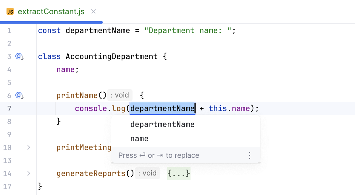 Introduce Constant: select the name Introduce Constant: select the name