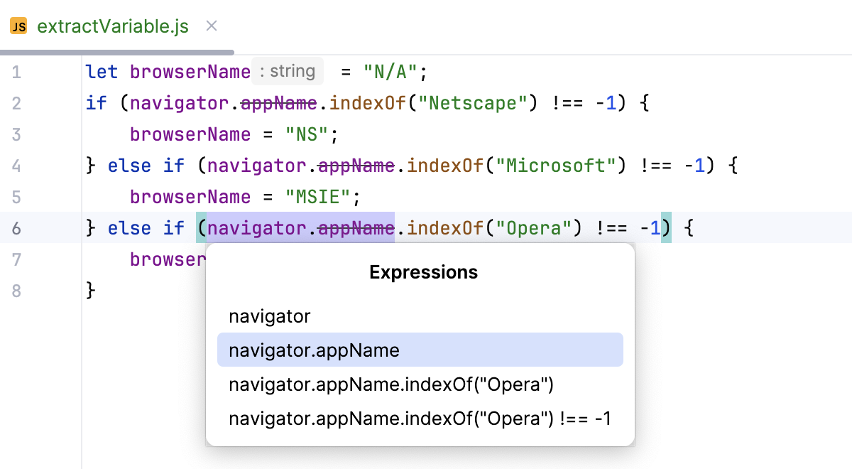 Extract variable - select an expression Extract variable - select an expression
