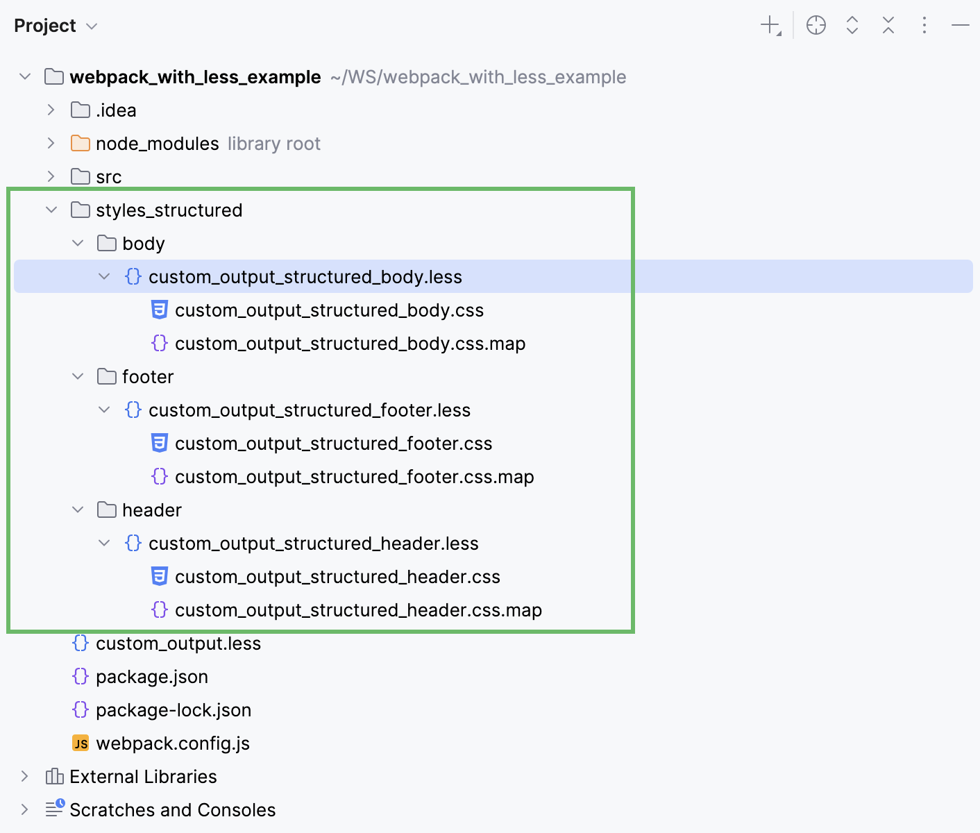 Custom output:the generated files are stored under the source files