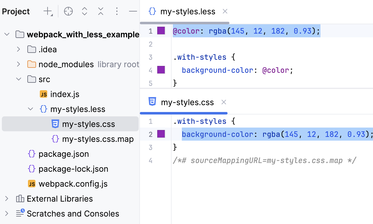 Less File Watcher: a CSS file is generated