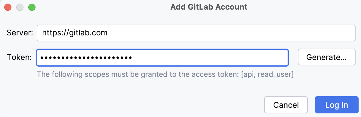 Add GitHub Account dialog Add GitHub Account dialog