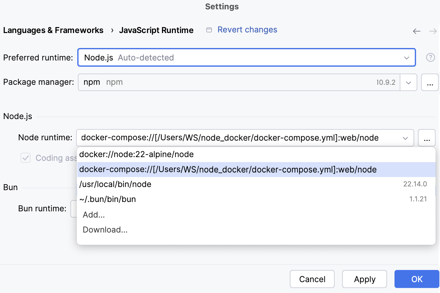 Select default Node.js configuration Select default Node.js configuration