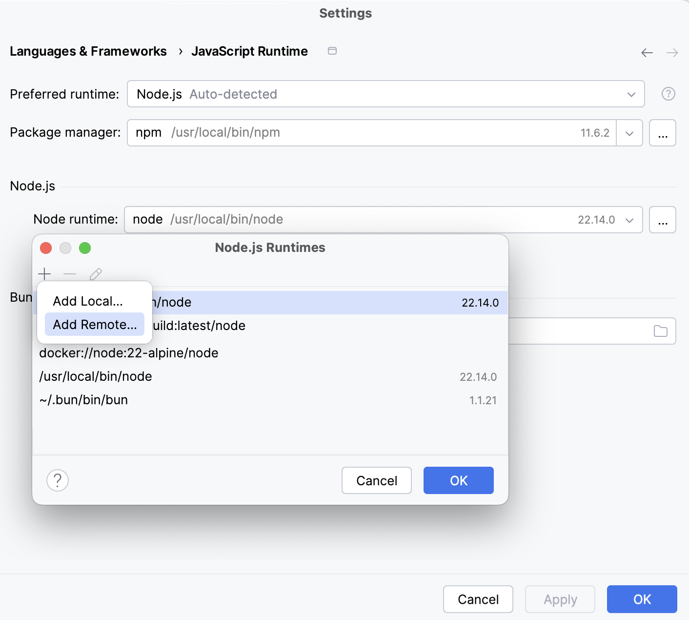 Configure Node.js runtime via SSH: Add Remote Configure Node.js runtime via SSH: Add Remote