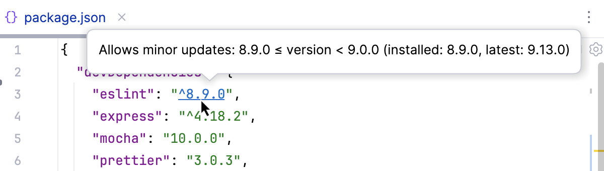 Showing the range of available package versions Showing the range of available package versions