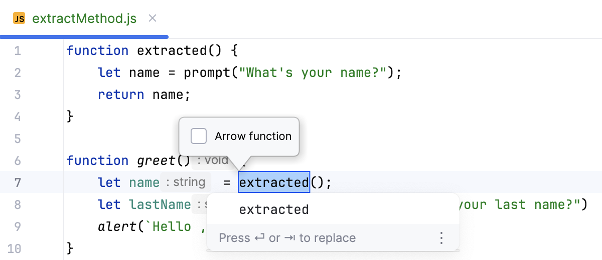 Extract method - choose the name of the function that will be extracted Extract method - choose the name of the function that will be extracted