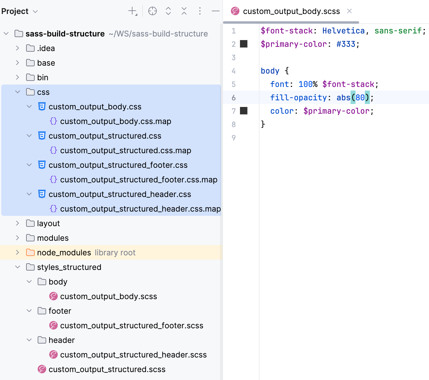 Custom output: the generated files are stored in a separate folder in a plain structure