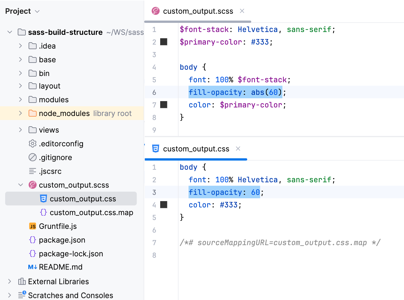 Default settings: the output is stored in the project root