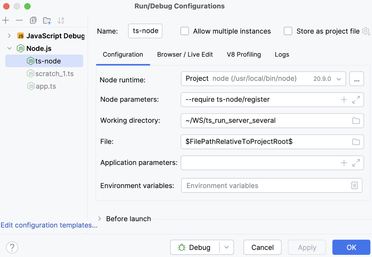 Custom run-debug configuration for ts-node Custom run-debug configuration for ts-node