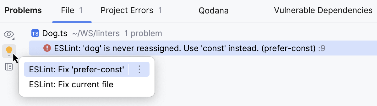 Quick-fixes in the Problems tool window Quick-fixes in the Problems tool window