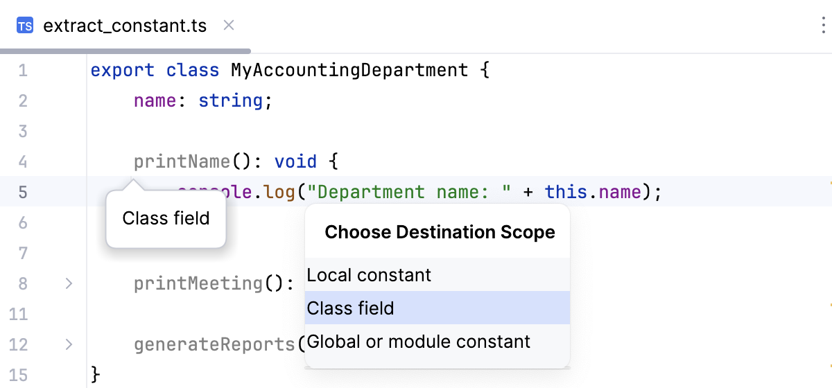 Introduce Constant: select scope Introduce Constant: select scope