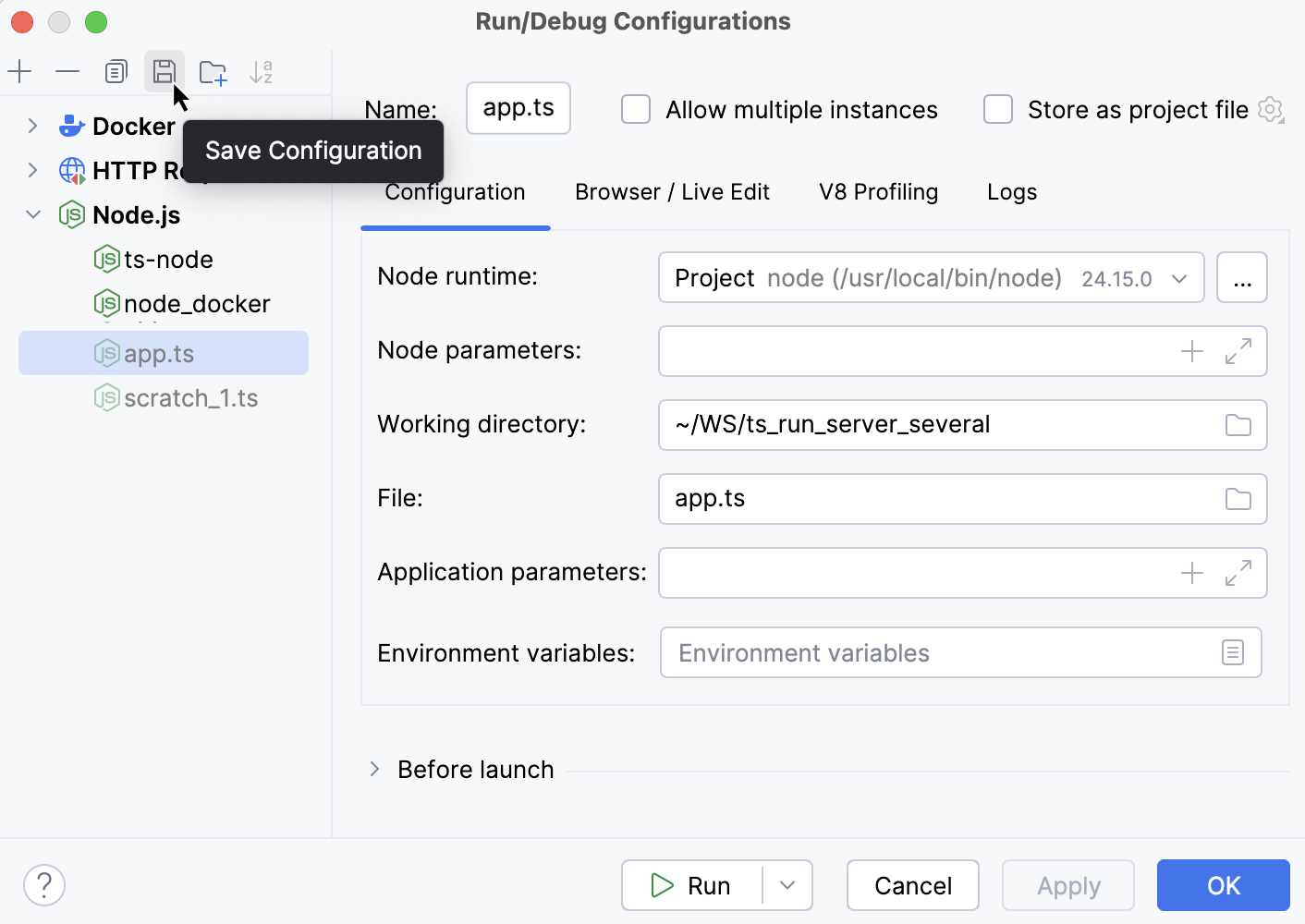 Node.js run/debug configuration for running and debugging server-side TypeScript Node.js run/debug configuration for running and debugging server-side TypeScript